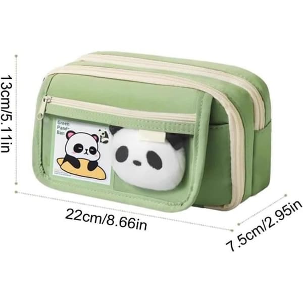 Pencil Case - Panda - Grøn - Med lynlås - Unisex - Til børn