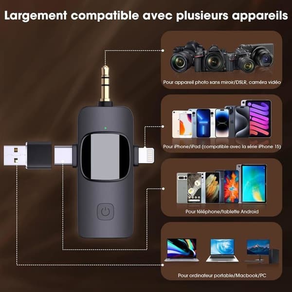 (Grå) Trådløs Lavalier-mikrofon - Universal - 4 i 1 - Støyreduksjon - USB-C - Kompatibel med iPhone/Android Gray