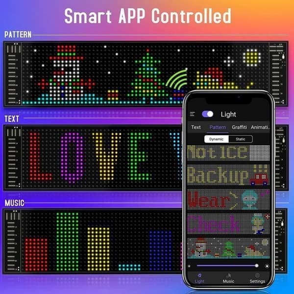 5V USB LED Matrix Panel för Bilar, Starka RGB Ljusskyltar, Scrollande, Bluetooth, App-kontroll