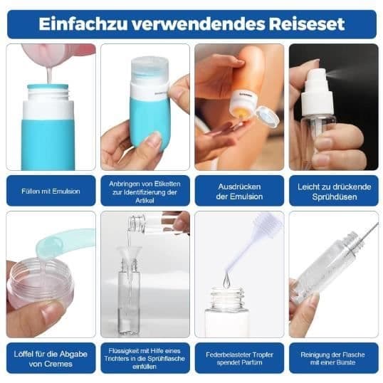 (Svart) 17-delars silikonreseflaskor, påfyllningsbara och läckagesäkra reseflaskor, för schampo, lotion Black