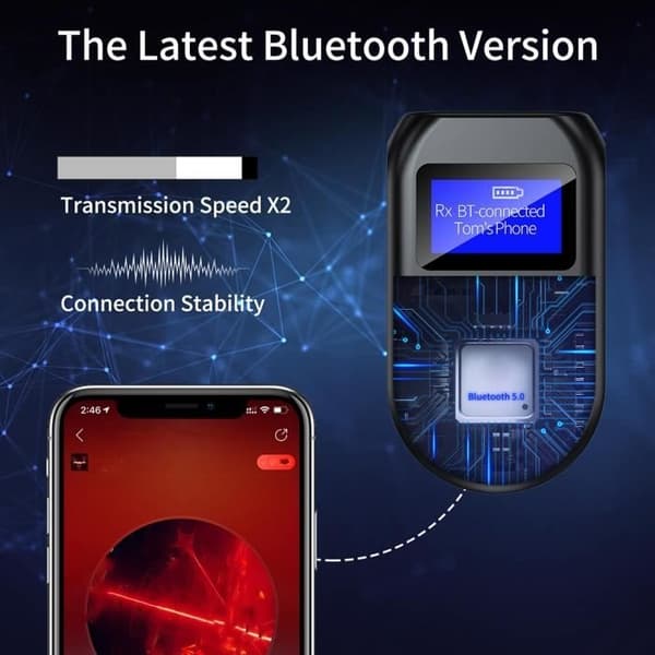 Bluetooth 5.0 Audio Transmitter Receiver med LCD-display, 2-i-1 AUX Trådløs Dongle til PC og Kablet TV