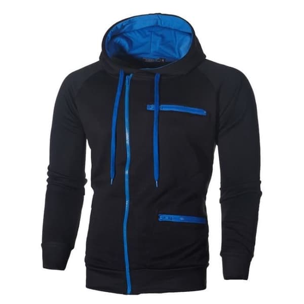 (M-Sort) Hættetrøje med lynlås til mænd. Størrelser: Sort sweatshirt Black m