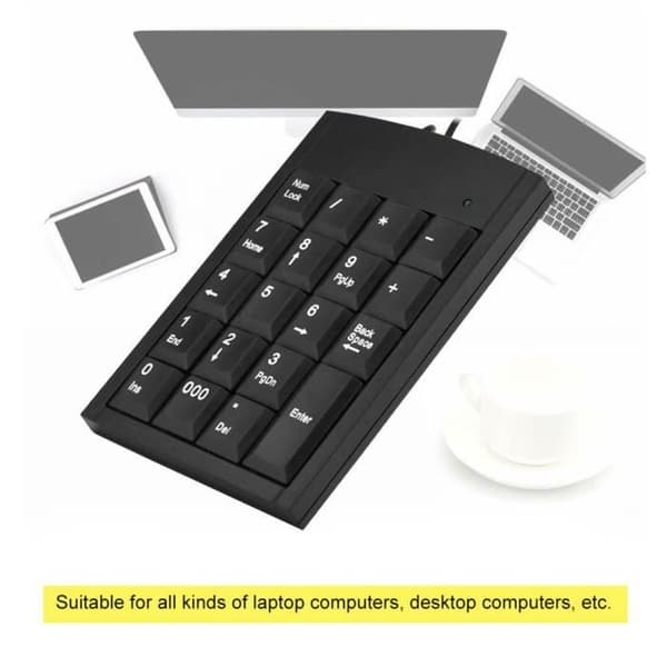 TBEST Langallinen USB-numeronäppäimistö - 19 näppäintä - Musta