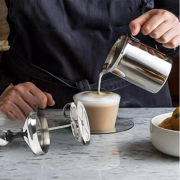 Manuel mælkeskummer, mælkeskummer i rustfrit stål til cappuccino og latte, 400 ml