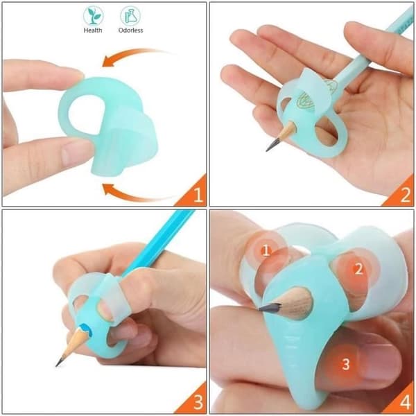 Fingerguide til børn, ergonomiske blyantgreb, skrivehjælp til børn, sæt med 4 (blå)