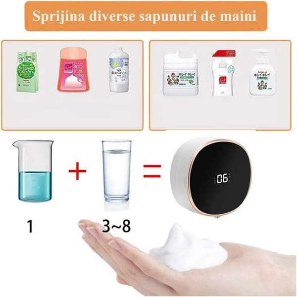 Distribueret skum og væske med sensor, 3 tilstande, smart display, 280 ml, IPX5, hvid/sort, PZCC