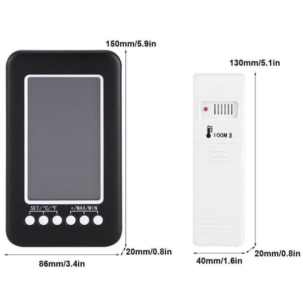 Trådlös Inomhus- och Utomhustermometer med Utomhustemperatursensor och Digital Display Inomhustermometer---BRA