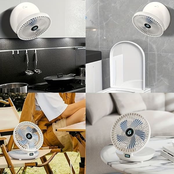 Bærbar foldbar ventilator med genopladeligt batteri til vægmontering og luftcirkulation - 1200mAh