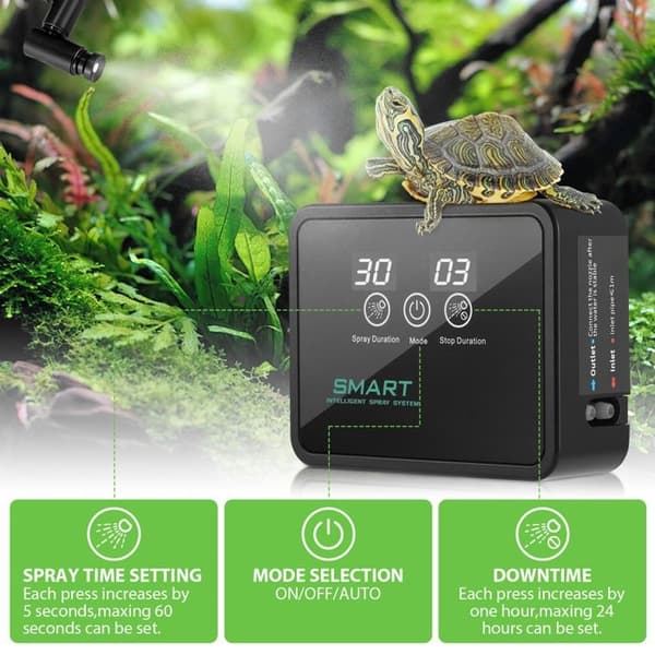 Terrarium Luftfukter, Luftfukter med Timer og 360° Justerbar Dysespreder, Dysesystem