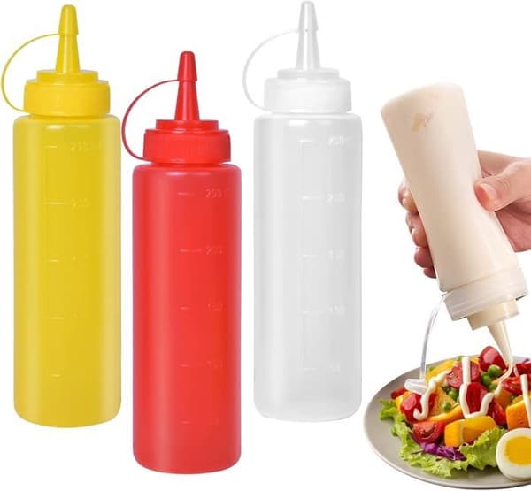 3-pack Kryddflaskor, Såsflaskor, 240 ml Klämflaskor, Klämflaskor i Plast