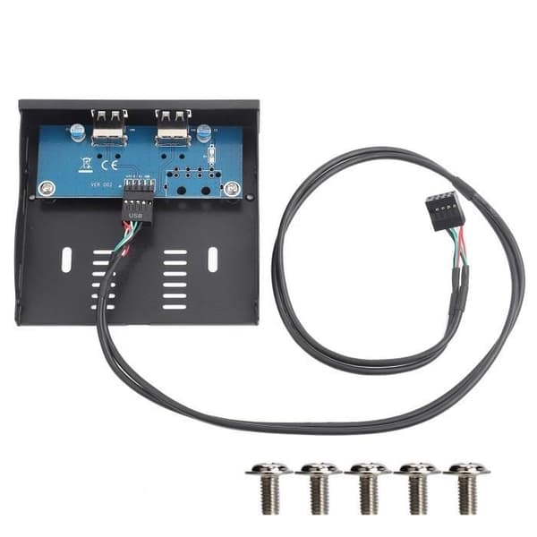 HURRISE USB 2.0 diskettstasjon frontpanel - Hvit - 2 porter - Kompatibel med 90% av verter