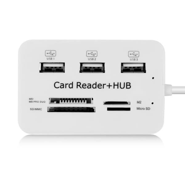 Multifunksjonell minnekortleser + 3 USB-porter Hub Splitter Combo
