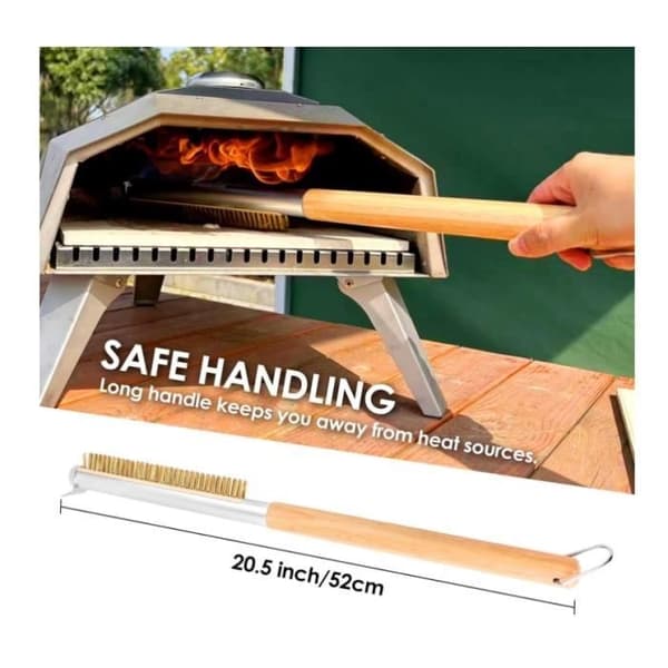 Pizzabørste - 52 cm, med skrape i rustfritt stål, messingbust, gummitre håndtak, Design -wj
