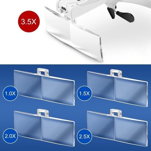 Forstørrelsesglas - Hovedbøjle - LED - 5 linser - Alt præcisionsarbejde