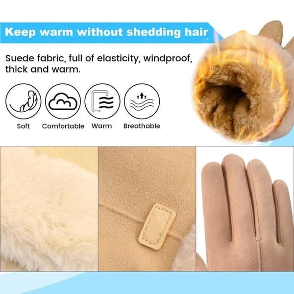 Vinterhandsker til kvinder - Beige - Tykt fleecefor - Touchscreen-kompatible - Kørsel og jogging
