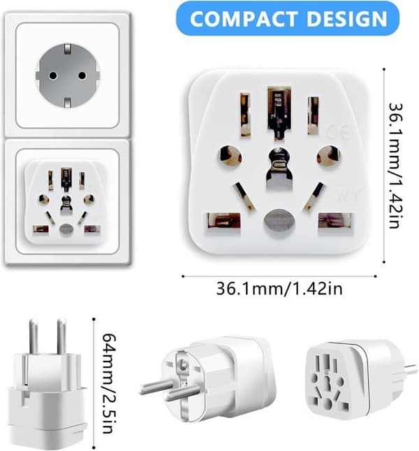 (Valkoinen) 2 kpl matkasovitin, yleissovitin, UK - Ranska -sovitin, USA - Ranska -sovitin White
