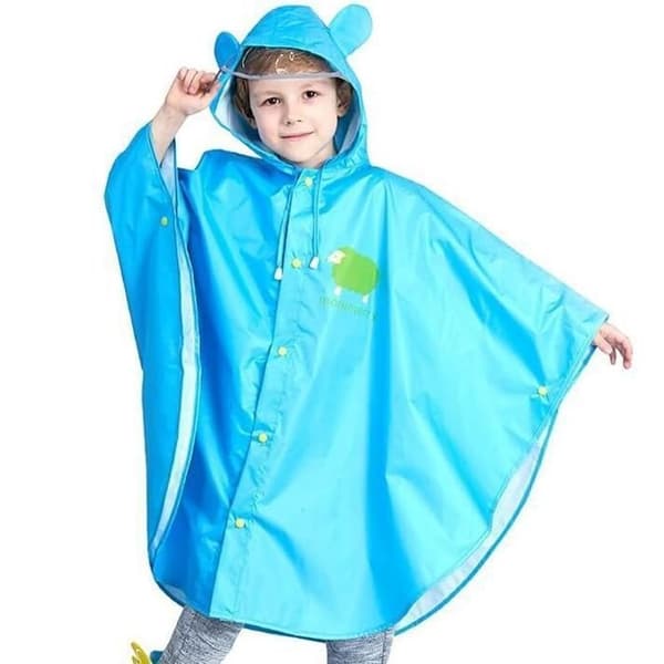 (m-Blå) Vanntett regnponcho for barn med hette Blue m
