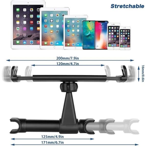 Tablet Holder til Bil - Universal Tablet Holder til iPad, Samsung Tab og andre enheder, Sort