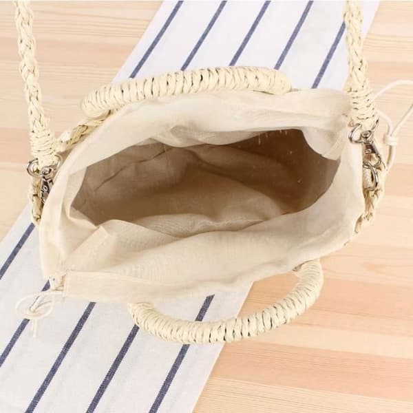 (Beige) Strandväska - Dam - Beige - Handvävd rotting - Foder av bomull-polyester - 24x26x8cm Beige