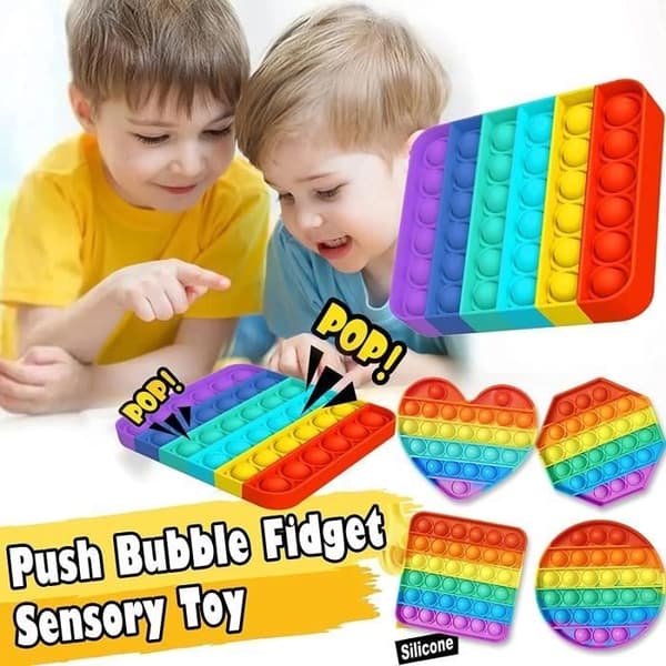 Fidget Leke Pop Push Pop, Regnbue Sensorisk Fidget Leke, Fargerik Antistress Leke, Klem Sensorisk Leke for Barn, Jenter, Gutter