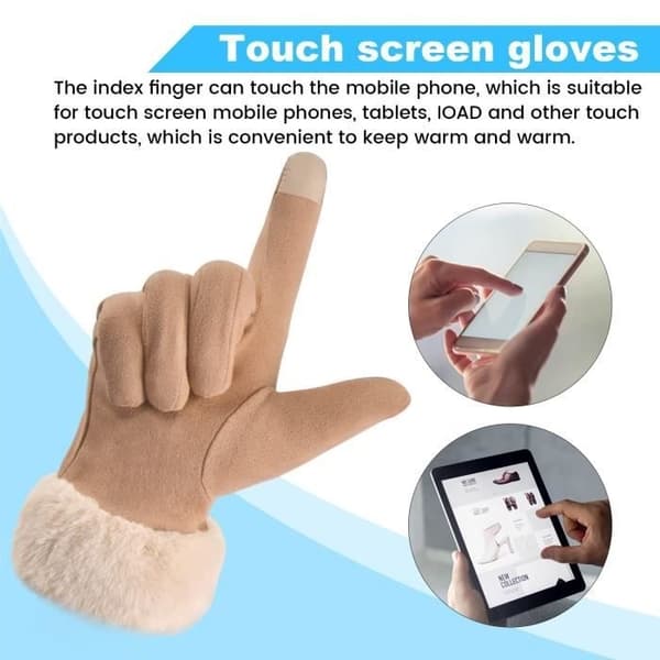 Vinterhandsker til kvinder - Beige - Tykt fleecefor - Touchscreen-kompatible - Kørsel og jogging