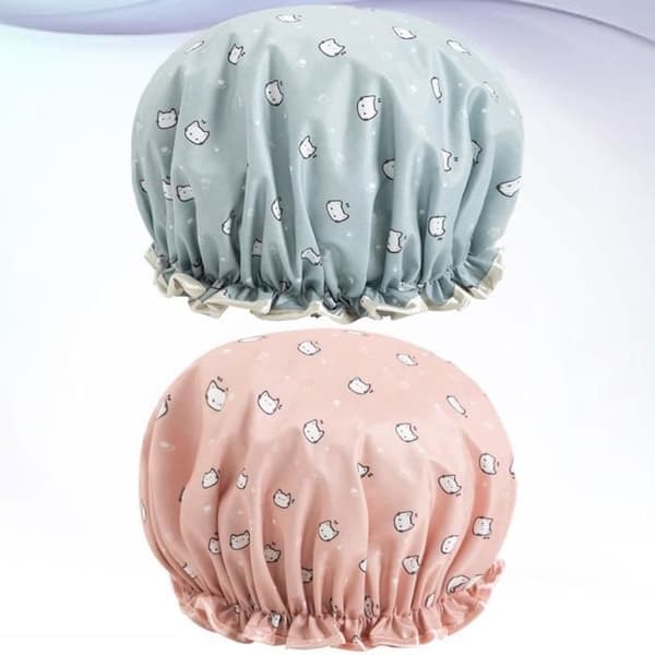(Blå + Rosa) Duschmössa - Ej specificerad - Dubbellagers tryck - Vattentät - Satin och EVA - Dam Blue + Pink