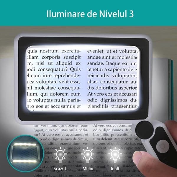 Läsglasögon - Ospecificerad - 4x - 3-nivås LED-belysning - Fällbart handtag - Svart