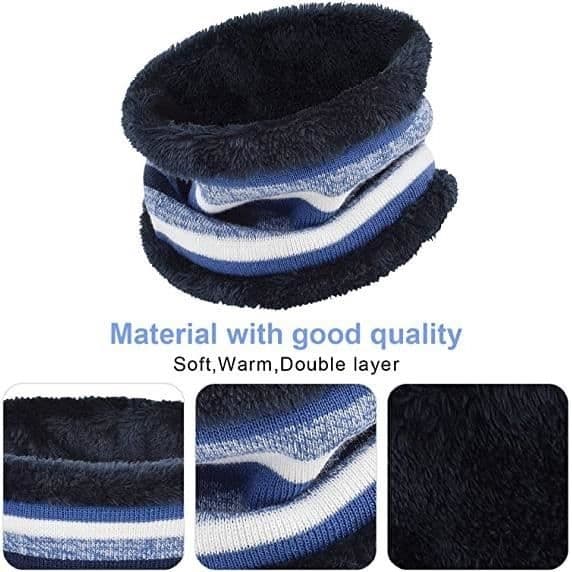 (Blå) Mössa, halsduk och handskar set - Unisex - Akrylstickning - Fleecefoder - Vinter - Åldrar 2-7 blue