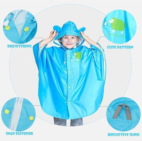 (Blå) Regnponcho for barn, vanntett regnfrakk med hette Blue L
