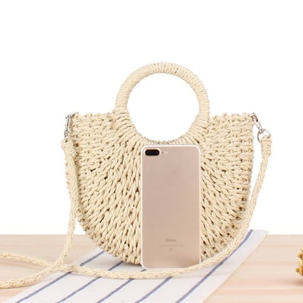 (Beige) Strandväska - Dam - Beige - Handvävd rotting - Foder av bomull-polyester - 24x26x8cm Beige