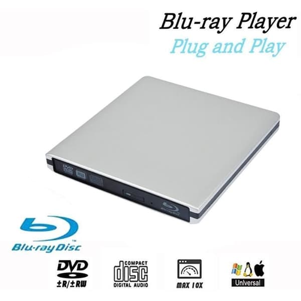 Ekstern 3D USB 3.0 Blu-ray DVD-afspiller, Bærbar Blu-ray DVD CD RW-brænder, CD-stativ til MacBook OS, Windows 7, 8, 10, Linux
