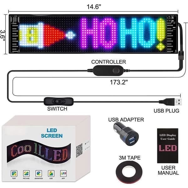 5V USB LED Matrix Panel for biler, lyse RGB lysskilt, rulling, Bluetooth, appstyring