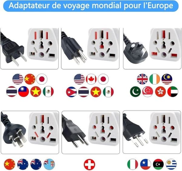 (Vit) 2-pack Reseadapter, Universell Plug Adapter, UK till Frankrike Plug Adapter, USA till Frankrike Plug Adapter White