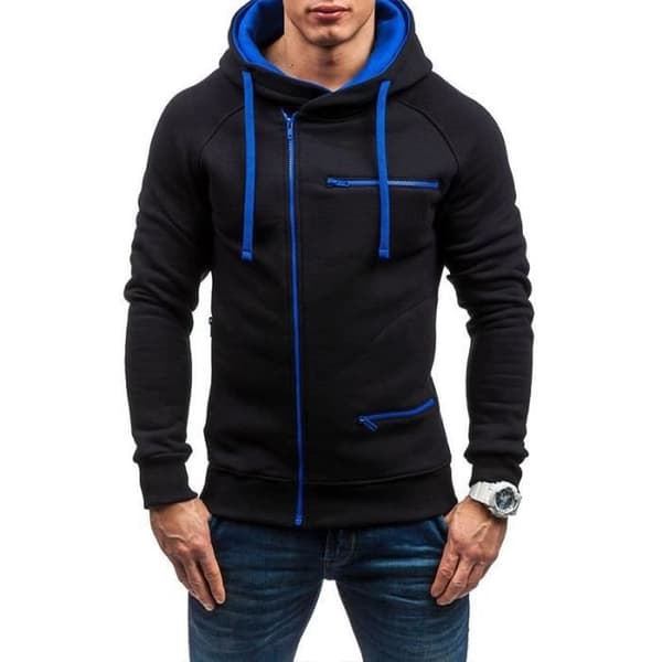 (M-Sort) Hættetrøje med lynlås til mænd. Størrelser: Sort sweatshirt Black m