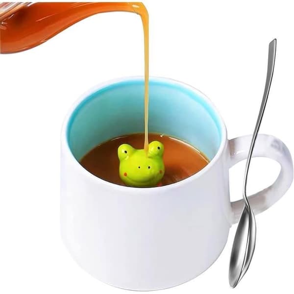 (Vit) Söt groda kaffemugg - 350 ml - Keramik - 3D-design White