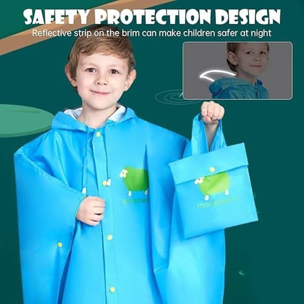 (Blå) Regnponcho for barn, vanntett regnfrakk med hette Blue L