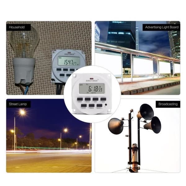220V SINOTIMER Ukentlig 7-dagers programmerbar timer med digital kontroll og 8-innstillings PÅ/AV-bryter
