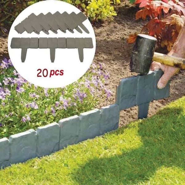 Trädgårdskant - Plast - Imitationssten - 20 Delar - Grå - Väderbeständig Gray