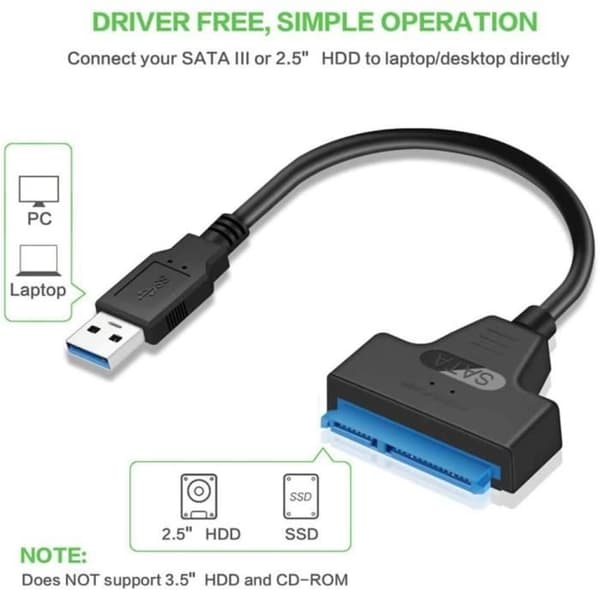 USB 3.0 vs SATA Konverter, USB vs SATA III Adapter, USB 3.0 vs SATA III Kabel til 2.5\" SSD/HDD