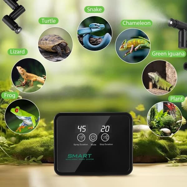 Terrarium Luftfuktare, Luftfuktare med Timer och 360° Justerbar Dimspridare, Dimsystem