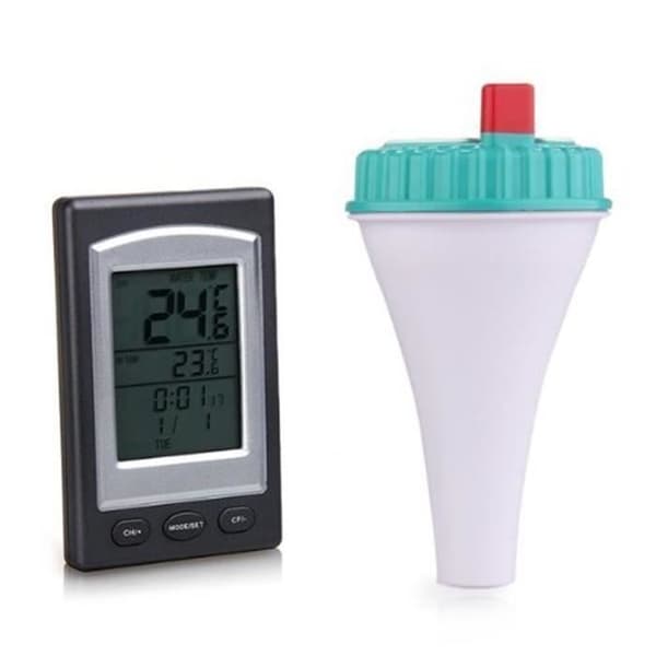 Trådløst termometer til spabade og swimmingpools med vandtæt LCD-display og ny sort flydende sensor