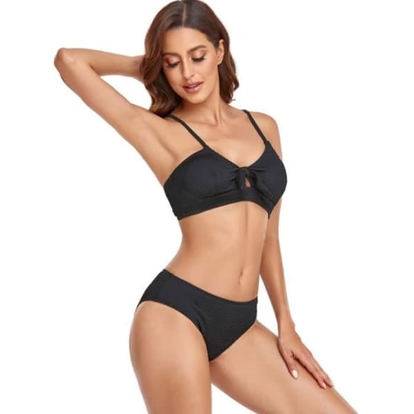 (Sort) Kvinders Badedragt 2-delt Sæt Push Up Bikini Rester Slips Slips Black L