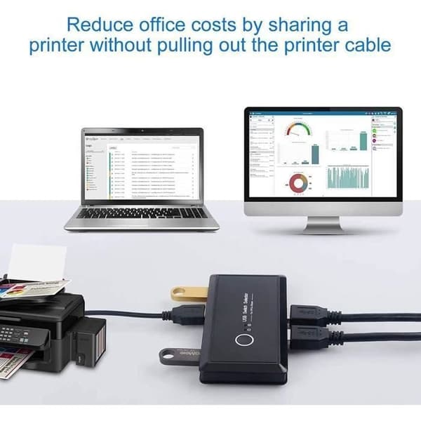 USB 3.0 switch med 2 indgange og 4 udgange til deling af periferiudstyr mellem 2 pc'er - Sort