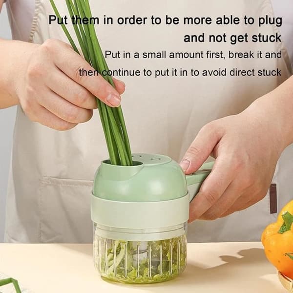 Elektrisk foodprocessor - Mini 4-i-1 foodprocessor - USB genopladelig - Bærbar - Multifunktionel - Grøn