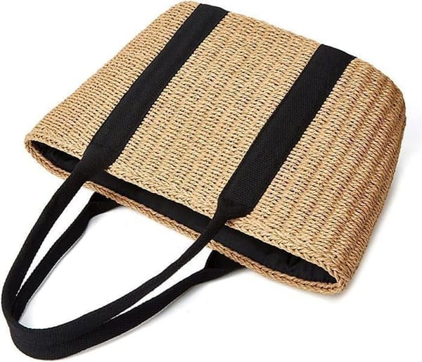 (Camel) Strandväska - Camel - Handvävd - Polyesterfiber - Svart - 42 cm x 31 cm x 24 cm Camel