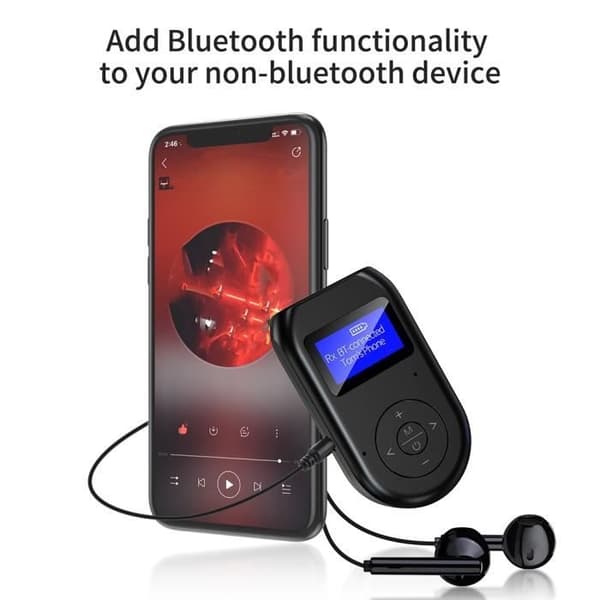 Bluetooth 5.0 Audio Transmitter Receiver med LCD-display, 2-i-1 AUX Trådløs Dongle til PC og Kablet TV