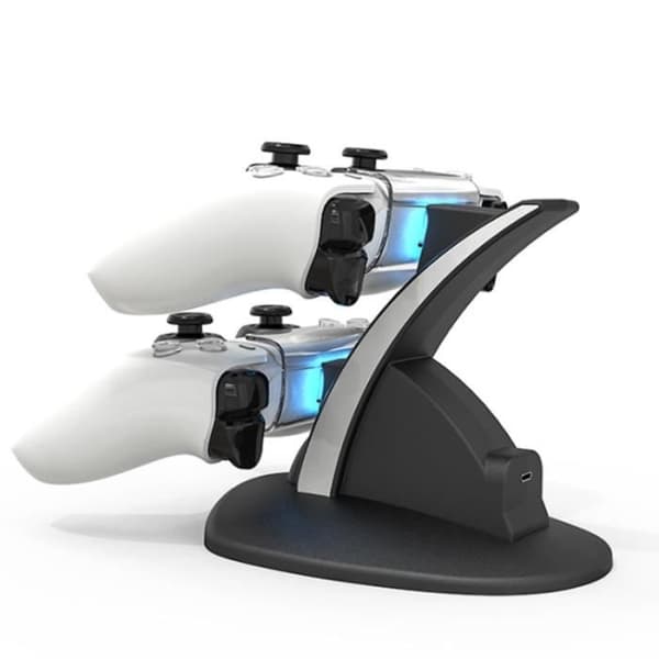 (Sort) Oplader til PS5 Controllere - Sort - Dobbelt Ladestation med LED Indikator Black