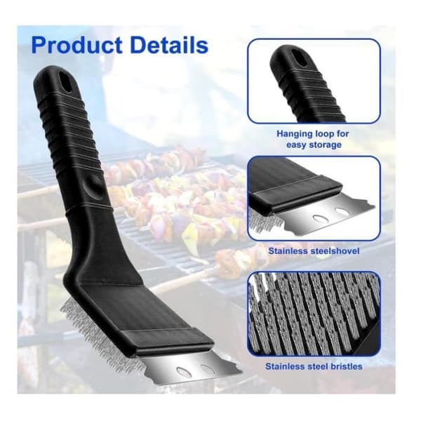 Grillbørste - Ikke-spesifikk - 3 deler - Rustfritt stål - Ergonomisk - Rustsikker