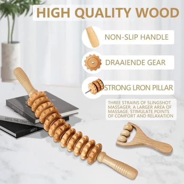 Massage Roller i Træ - Cellulite Massager - Lindrer Muskelsmerter