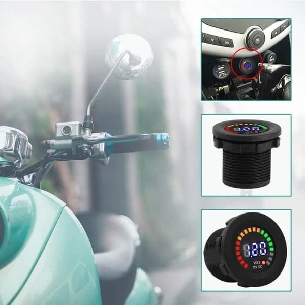 12V Motorcykel Voltmeter LED Digital Display Vandtæt Måler Sort